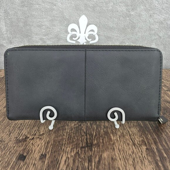 Prettyzys Faux Leather Wallet Black Gold Zip Card Slot ID Snap 2 Section Classic - Picture 8 of 13